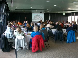 General Manager/President Tony Ensor speaks to local business owners about the Sky Sox.  